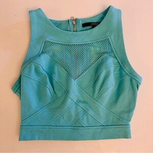 Guess Small Women's Turquoise Mesh Detail Crop Top